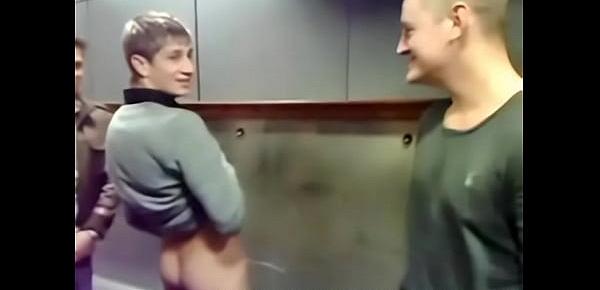  Str8 guy bare assed at a trough urinal with his buds...